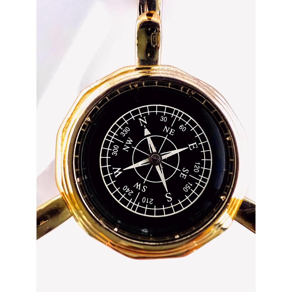 Gemstone Inlay Globe w/ Compass Base, 14” Tall – Gold-Tone Stand - Picture 10 of 10